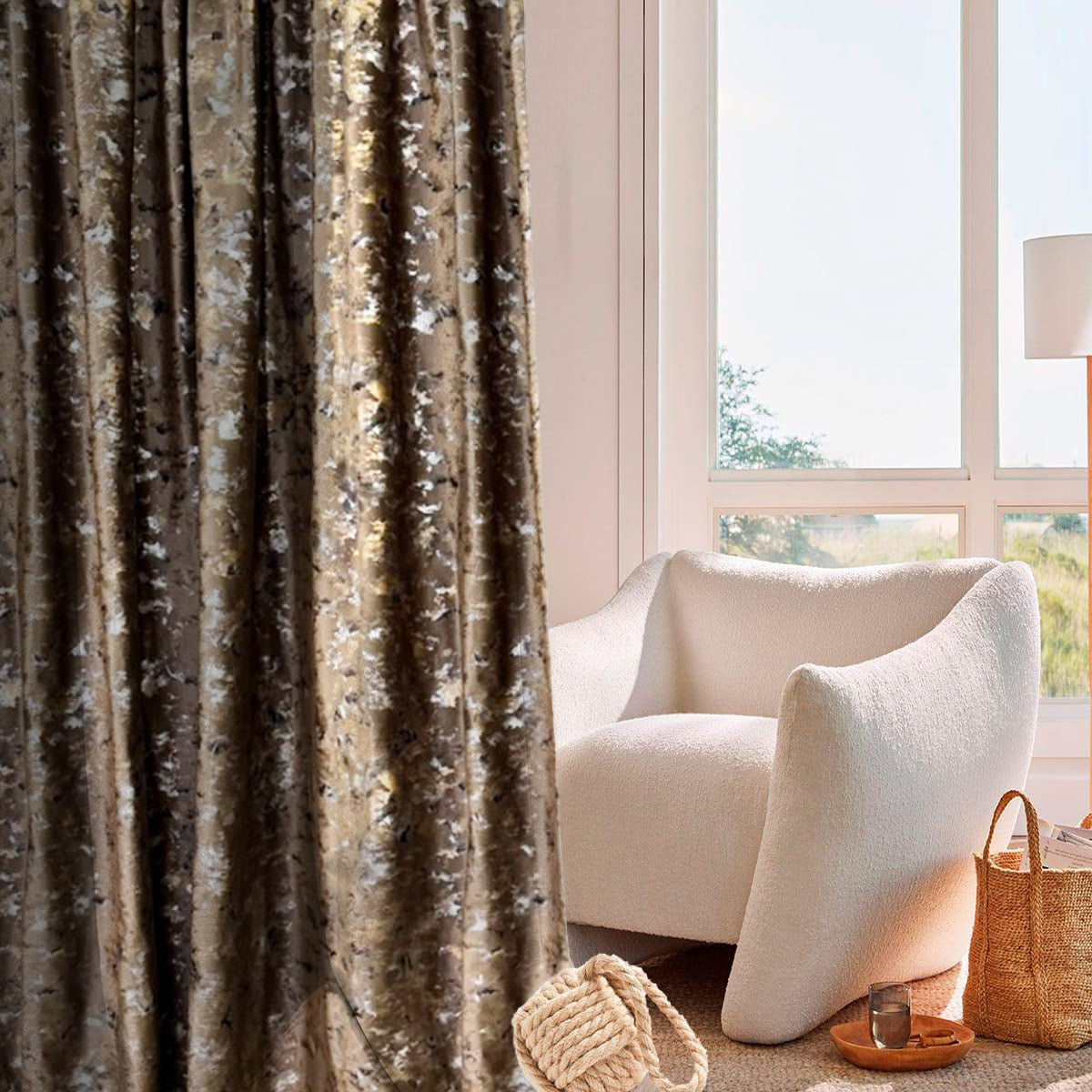 Draperie din catifea texturata cu inele albe, Madison, densitate 700 g/ml, Kalida, 1 buc