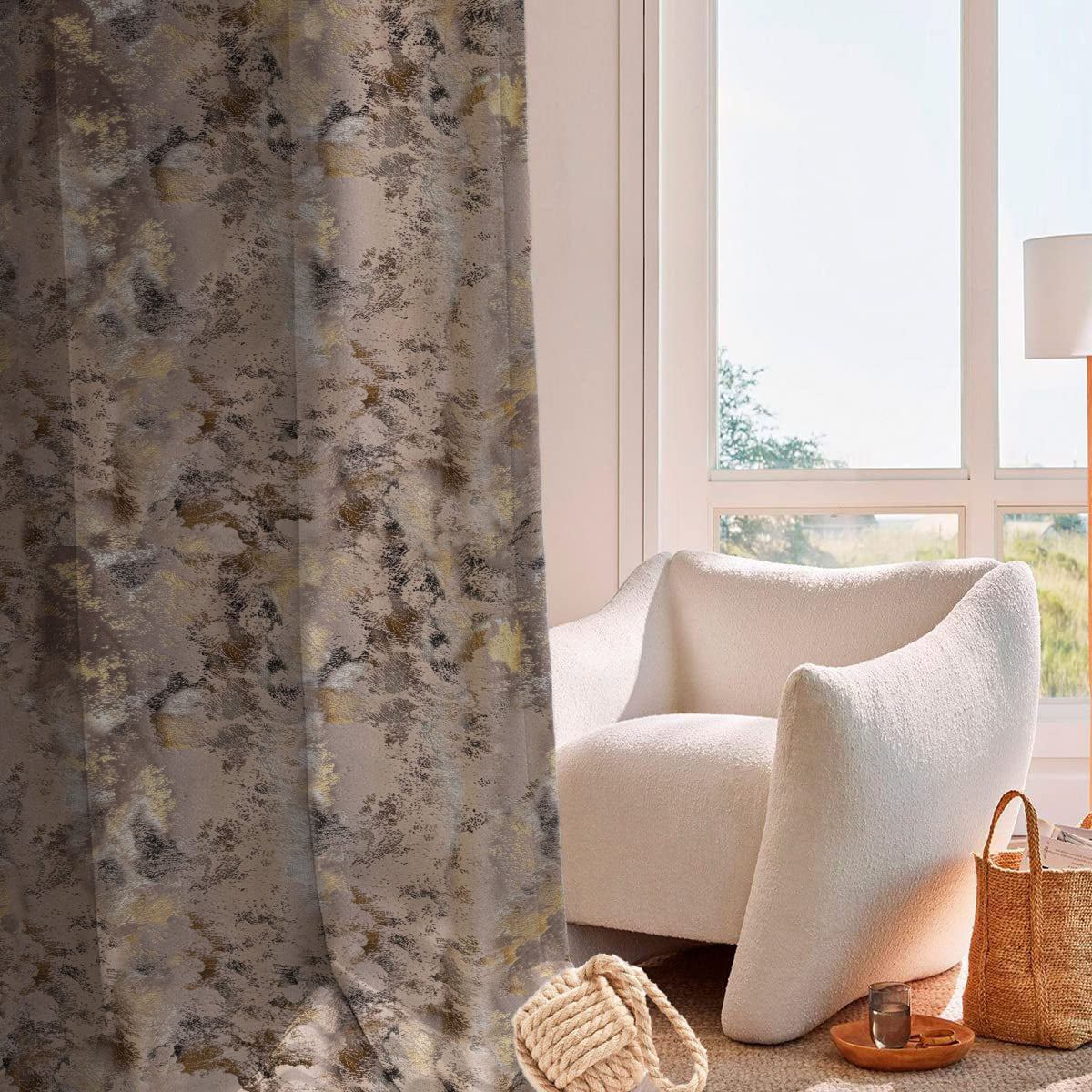 Set draperii din catifea texturata cu rejansa transparenta cu ate pentru galerie, Madison, densitate 700 g/ml, Chantal, 2 buc