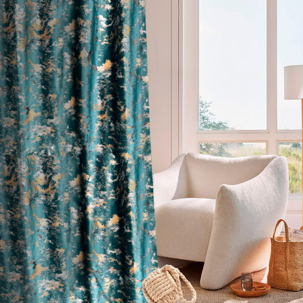 Draperie din catifea texturata cu inele auriu antic, Madison, densitate 700 g/mp, Divya, 1 buc