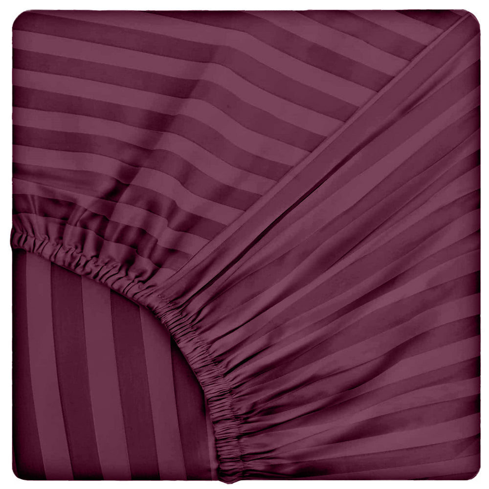 Lenjerie de pat pentru o persoana cu husa elastic pat si fata perna dreptunghiulara, Elegance, damasc, dunga 1 cm, 130 g/mp, Mauve, bumbac 100%, 3 piese