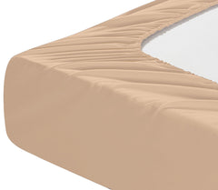 Lenjerie de pat pentru o persoana cu husa elastic pat si fata perna patrata, Vanilla, bumbac ranforce, gramaj tesatura 120 g/mp, Bej, 3 piese