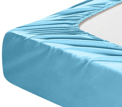 Lenjerie de pat pentru o persoana cu husa elastic pat si fata perna patrata, Azure, bumbac ranforce, gramaj tesatura 120 g/mp, Bleu, 3 piese