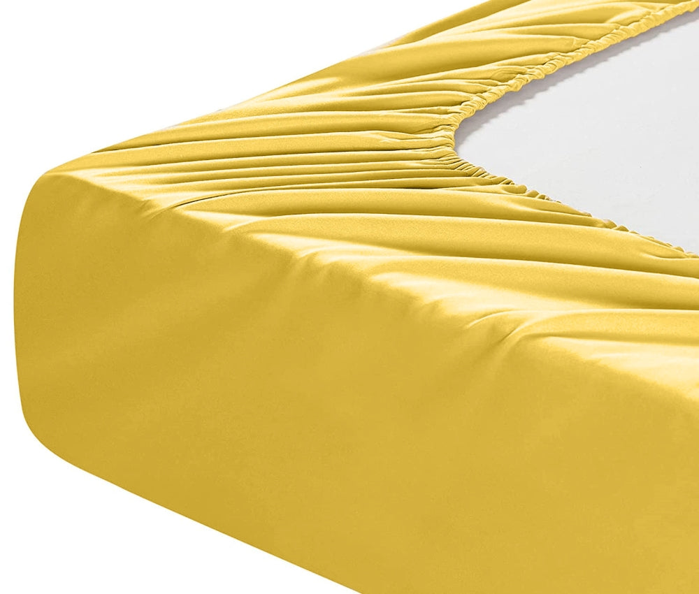 Cearsaf de pat cu elastic din bumbac ranforce 100%, densitate 120 g/mp, Galben
