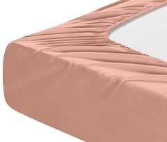 Lenjerie de pat pentru o persoana cu husa elastic pat si fata perna patrata, Sheba, bumbac ranforce, gramaj tesatura 120 g/mp, Somon, 3 piese