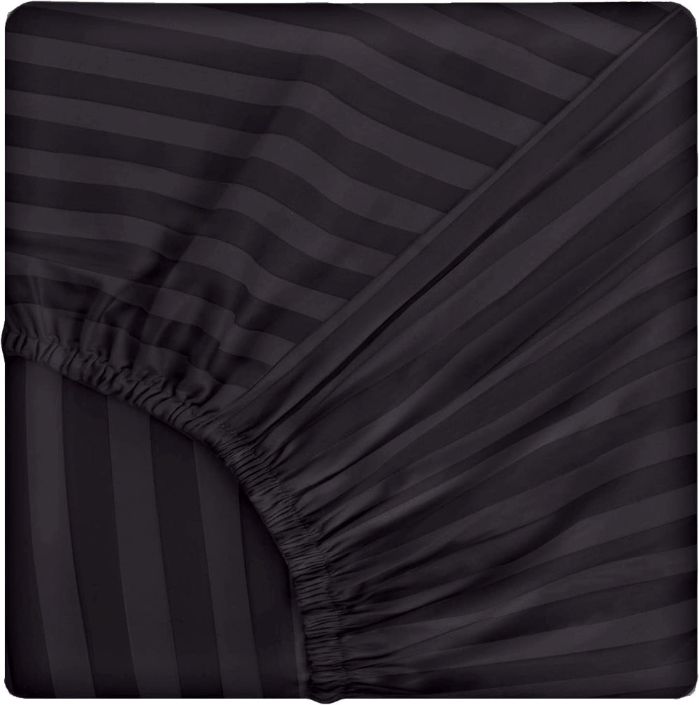 Cearsaf de pat cu elastic din damasc, densitate 130 g/mp, Negru