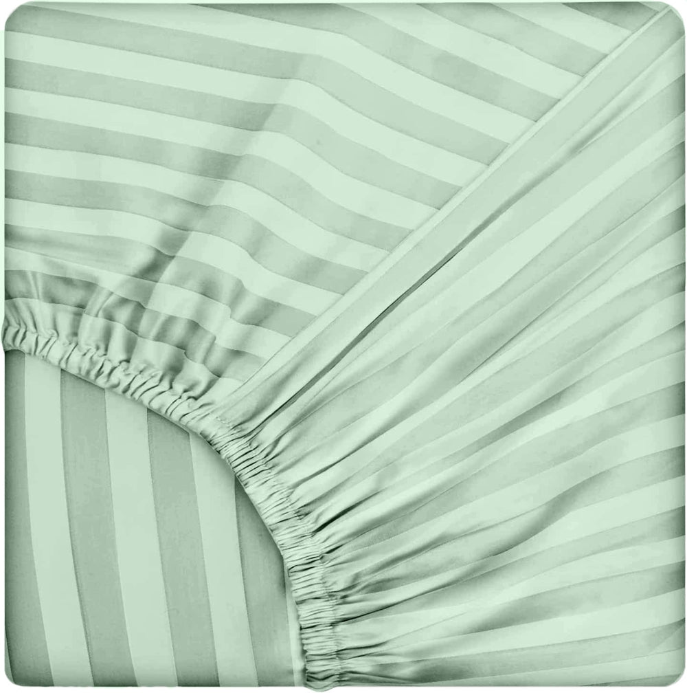 Lenjerie de pat pentru o persoana cu husa elastic pat si fata perna dreptunghiulara, Elegance, damasc, dunga 1 cm, 130 g/mp, Vernil, bumbac 100%, 3 piese