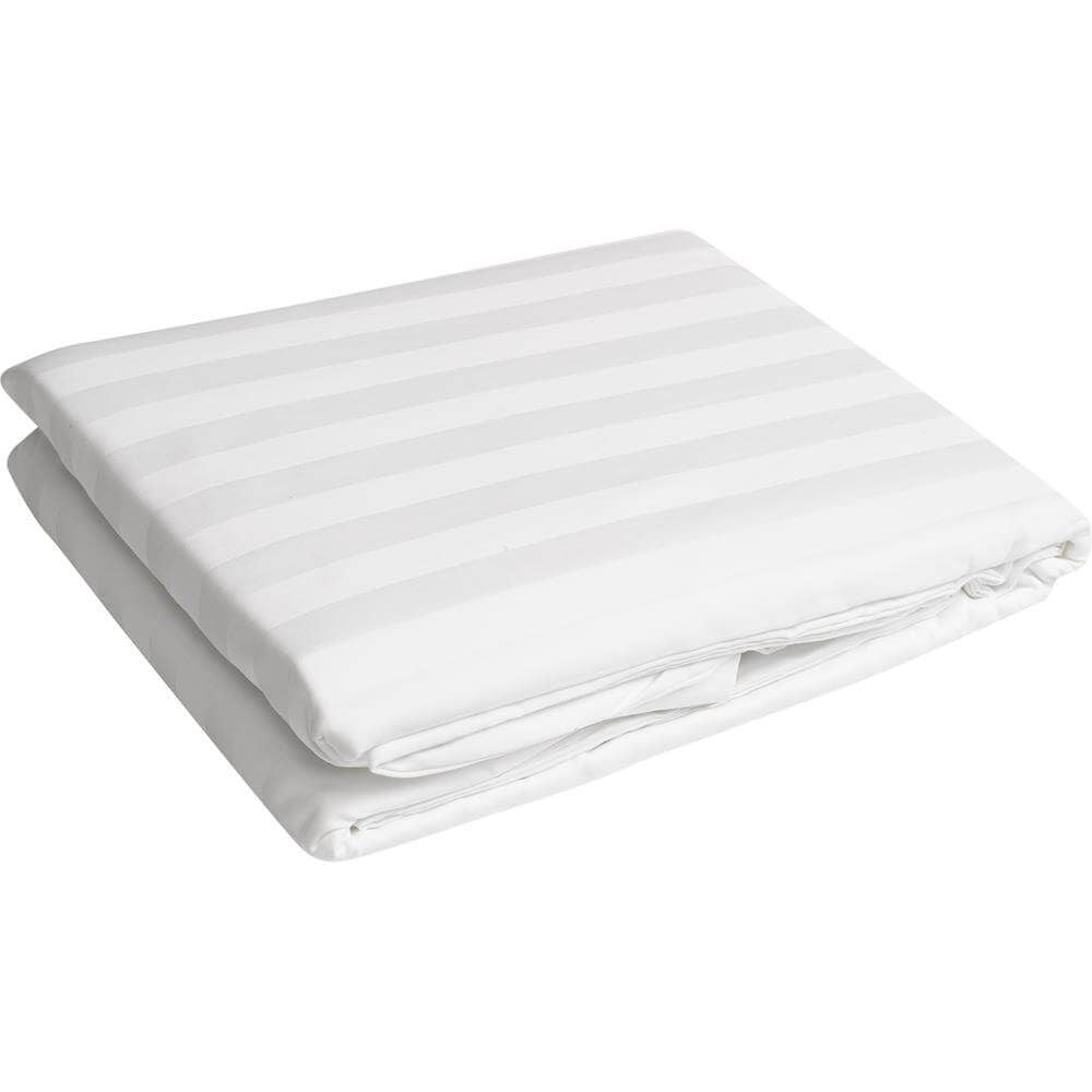 Cearsaf de pat din damasc, dunga 1 cm, densitate 130 g/mp, Alb