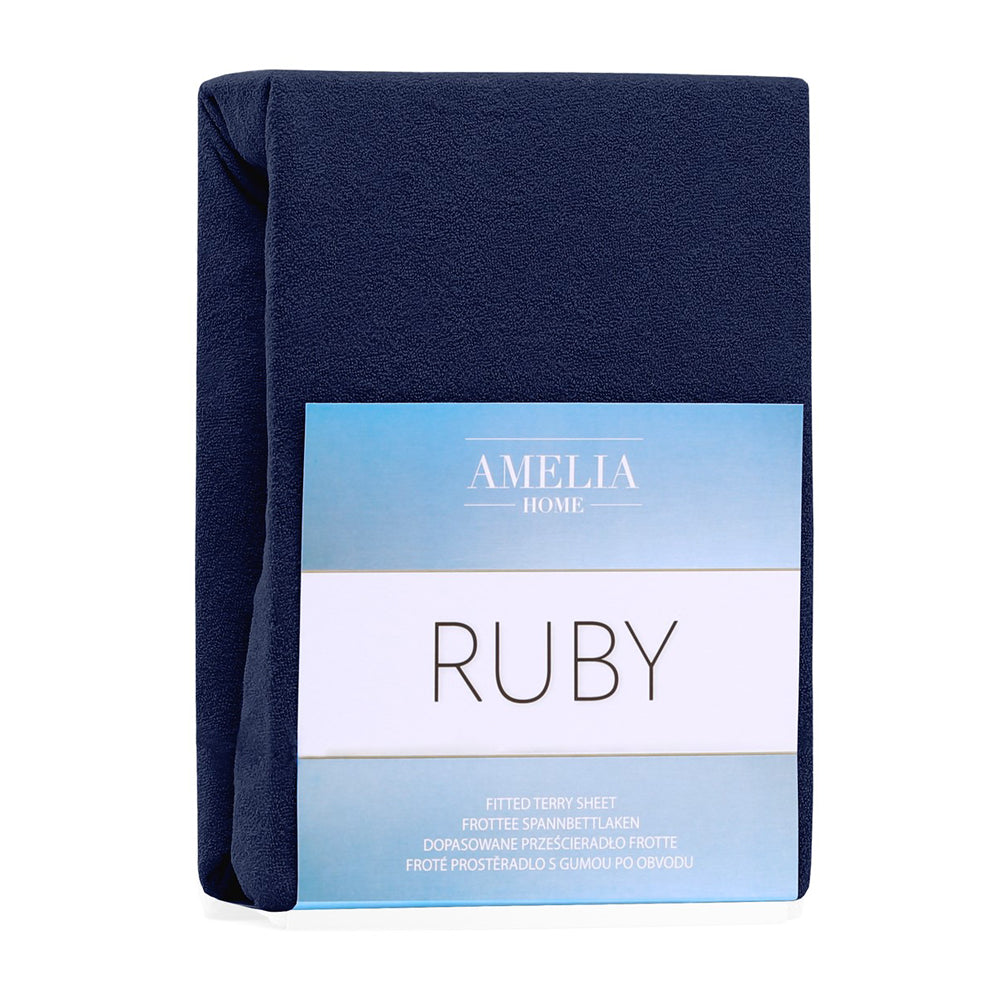 Cearsaf de pat cu elastic din bumbac, Ruby, 140 g/m2, indigo