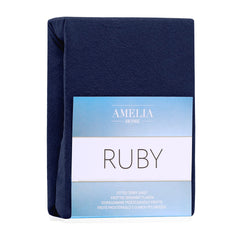 Cearsaf de pat cu elastic din bumbac, Ruby, 140 g/m2, indigo