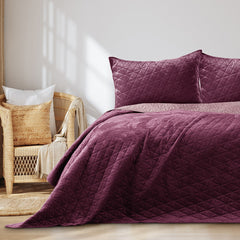 Cuvertura de pat din catifea matlasata, Laila, 180-190 g/m2, bordeaux