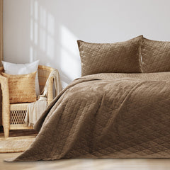 Cuvertura de pat din catifea matlasata, Laila, 180-190 g/m2, cappuccino