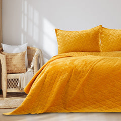 Cuvertura de pat din catifea matlasata, Laila, 180-190 g/m2, galben