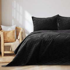 Cuvertura de pat din catifea matlasata, Laila, 180-190 g/m2, negru