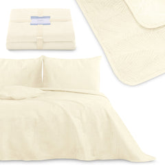 Cuvertura de pat din catifea stil modern, Palsha, 180 g/m2, bej