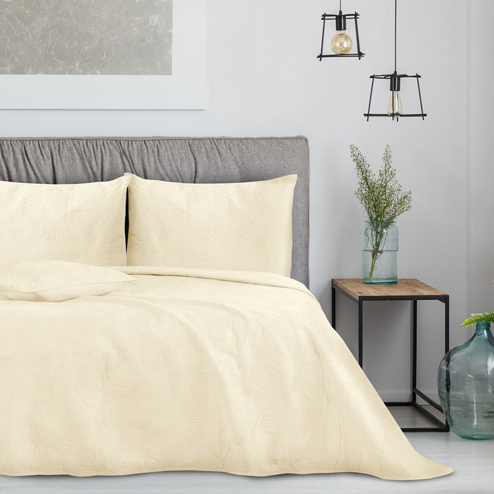 Cuvertura de pat din catifea stil modern, Palsha, 180 g/m2, bej