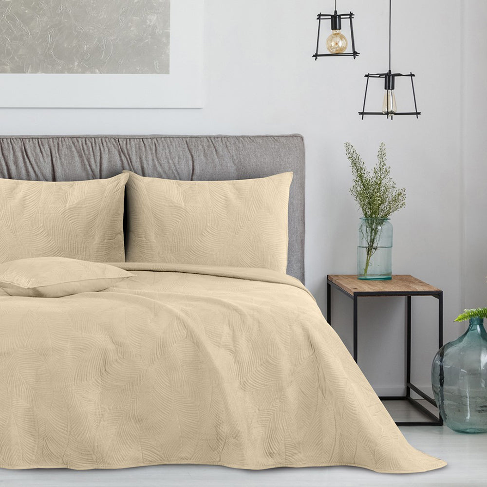Cuvertura de pat din catifea stil modern, Palsha, 180 g/m2, cappuccino