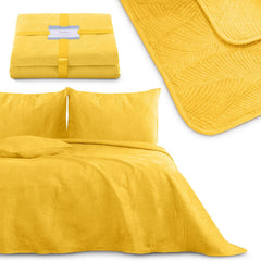Cuvertura de pat din catifea stil modern, Palsha, 180 g/m2, galben
