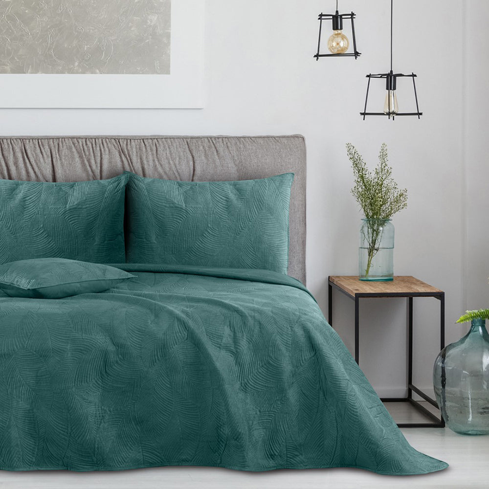 Cuvertura de pat din catifea stil modern, Palsha, 180 g/m2, turcoaz