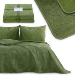 Cuvertura de pat din catifea stil modern, Palsha, 180 g/m2, verde