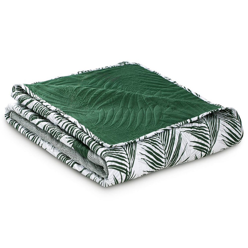 Cuvertura de pat matlasata si imprimata, Tropical bonaire, 70 g/mp, verde
