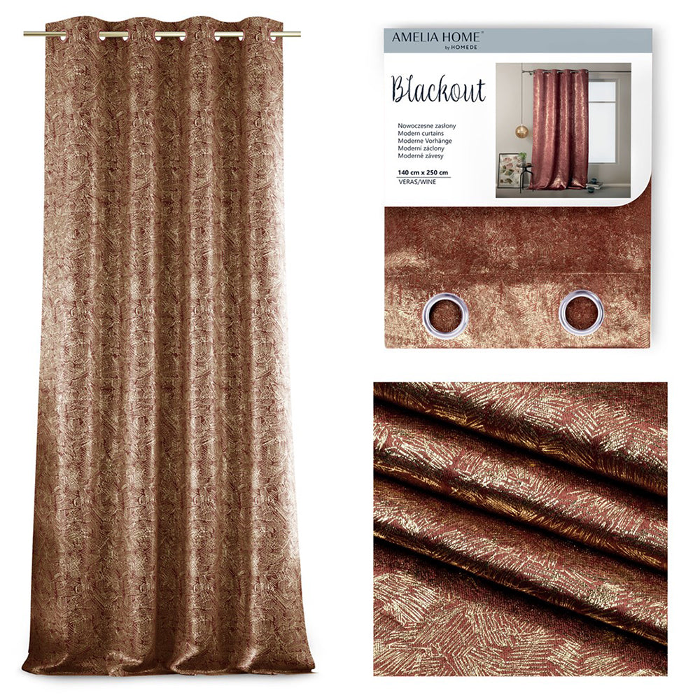 Draperie blackout cu inele stil glamour, Veras, densitate 230 g/mp, rosu, 1 buc
