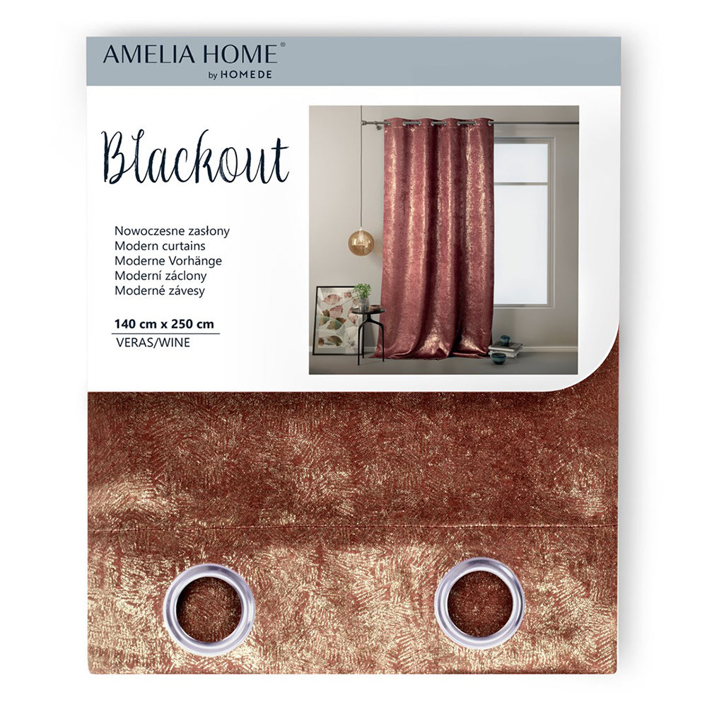 Draperie blackout cu inele stil glamour, Veras, densitate 230 g/mp, rosu, 1 buc