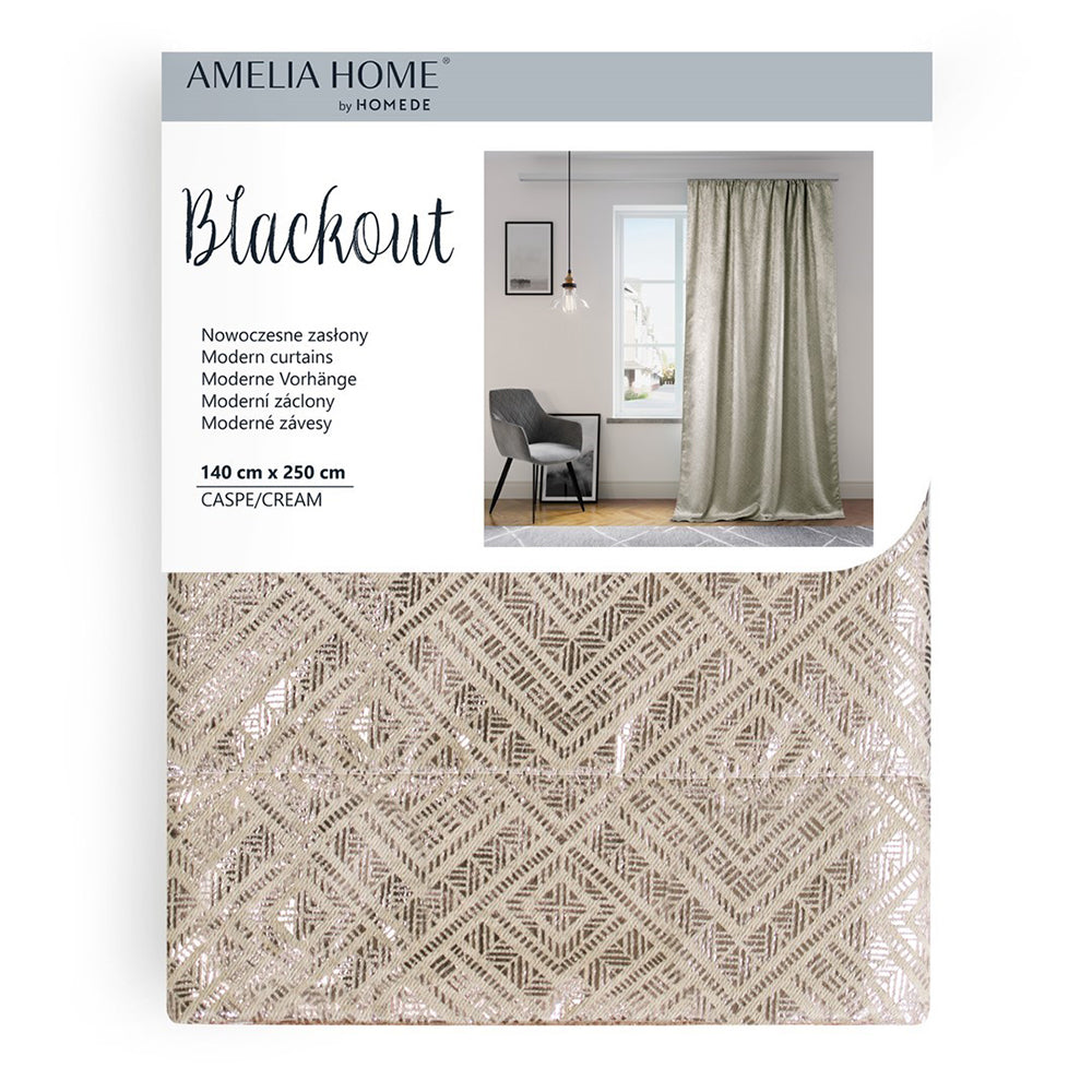 Draperie blackout cu rejansa stil glamour, Caspe, densitate 230 g/mp, bej, 1 buc