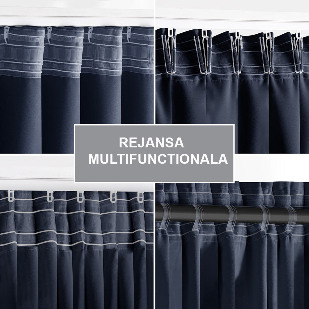 Draperie blackout cu rejansa multifunctionala, fagure si ate, Juliette, densitate 230 g/mp, albastru, 1 buc
