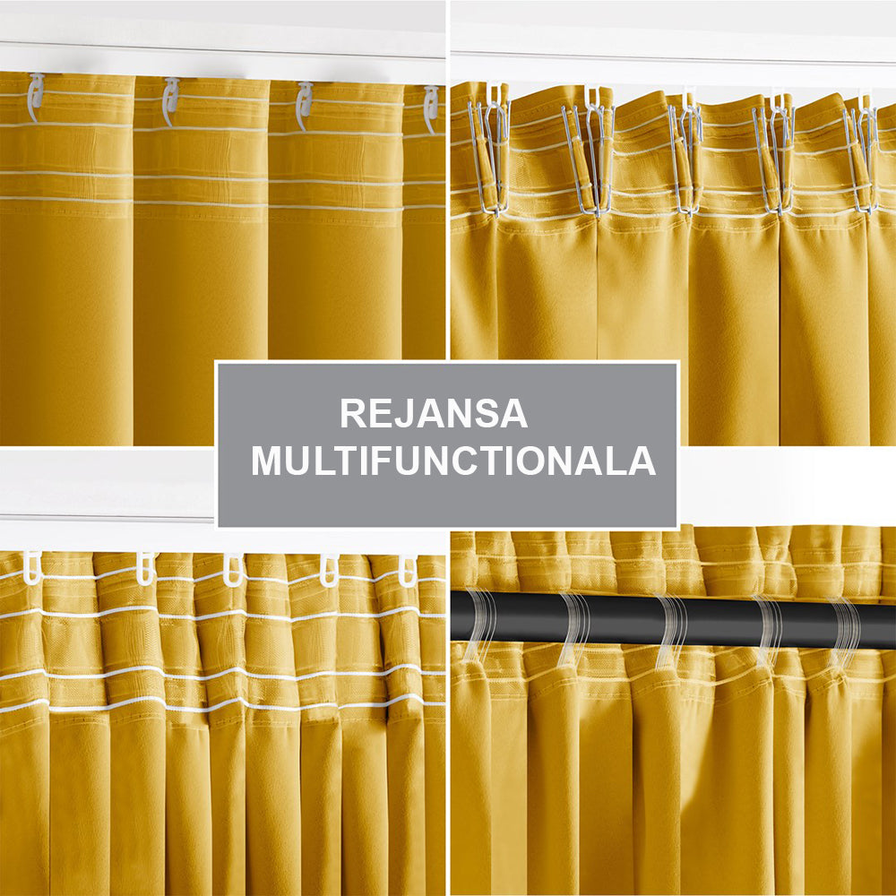 Draperie blackout cu rejansa multifunctionala, fagure si ate, Juliette, densitate 230 g/mp, galben, 1 buc