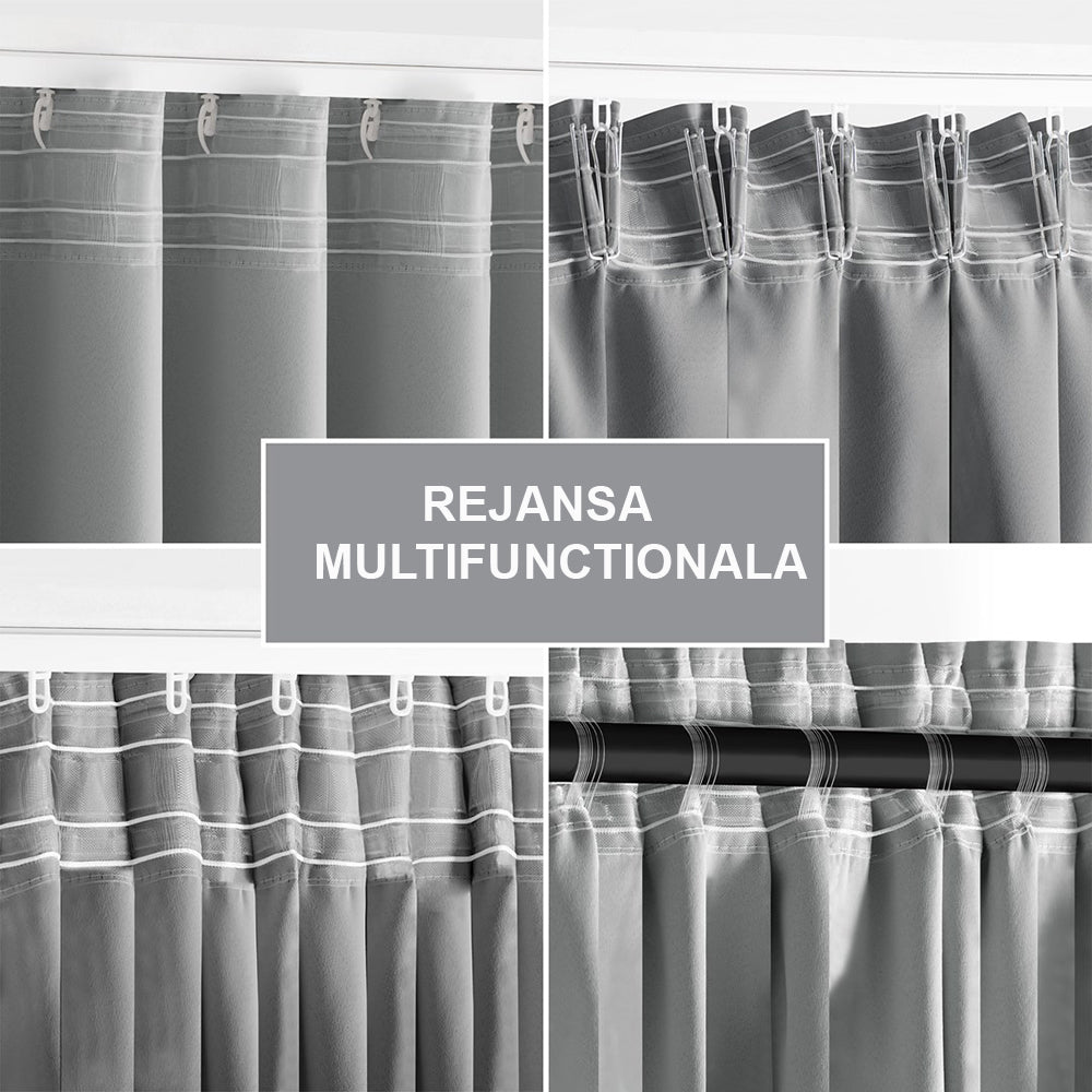 Draperie blackout cu rejansa multifunctionala, fagure si ate, Juliette, densitate 230 g/mp, gri deschis, 1 buc