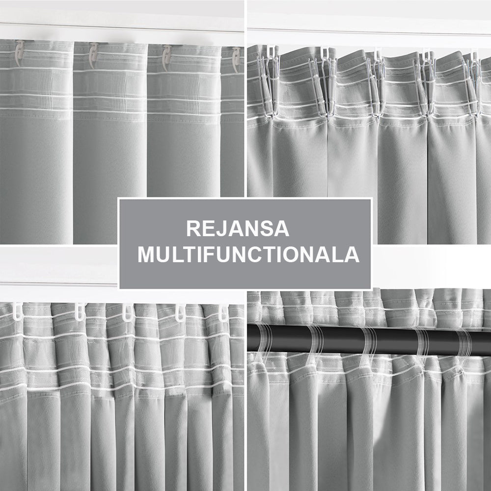 Draperie blackout cu rejansa multifunctionala, fagure si ate, Juliette, densitate 230 g/mp, gri pastel, 1 buc