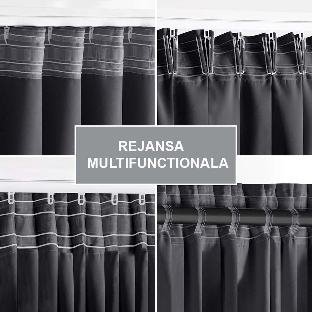 Draperie blackout cu rejansa multifunctionala, fagure si ate, Juliette, densitate 230 g/mp, gri, 1 buc