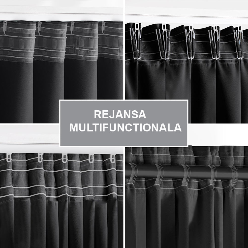 Draperie blackout cu rejansa multifunctionala, fagure si ate, Juliette, densitate 230 g/mp, negru, 1 buc