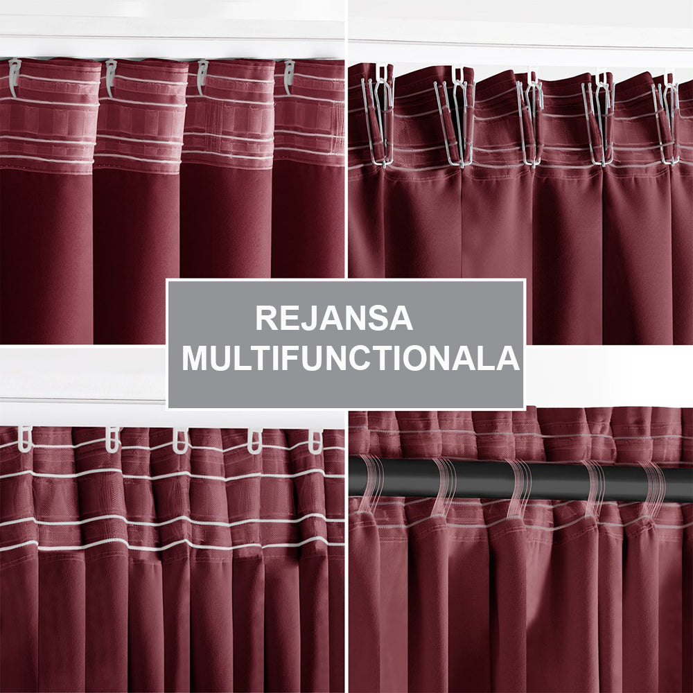 Draperie blackout cu rejansa multifunctionala, fagure si ate, Juliette, densitate 230 g/mp, bordeaux, 1 buc