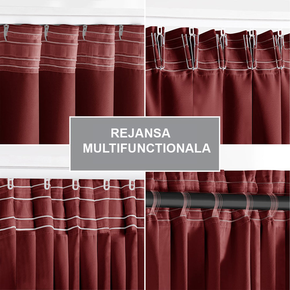 Draperie blackout cu rejansa multifunctionala, fagure si ate, Juliette, densitate 230 g/mp, rosu, 1 buc