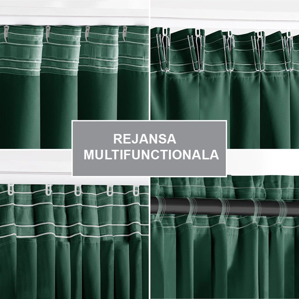 Draperie blackout cu rejansa multifunctionala, fagure si ate, Juliette, densitate 230 g/mp, verde, 1 buc