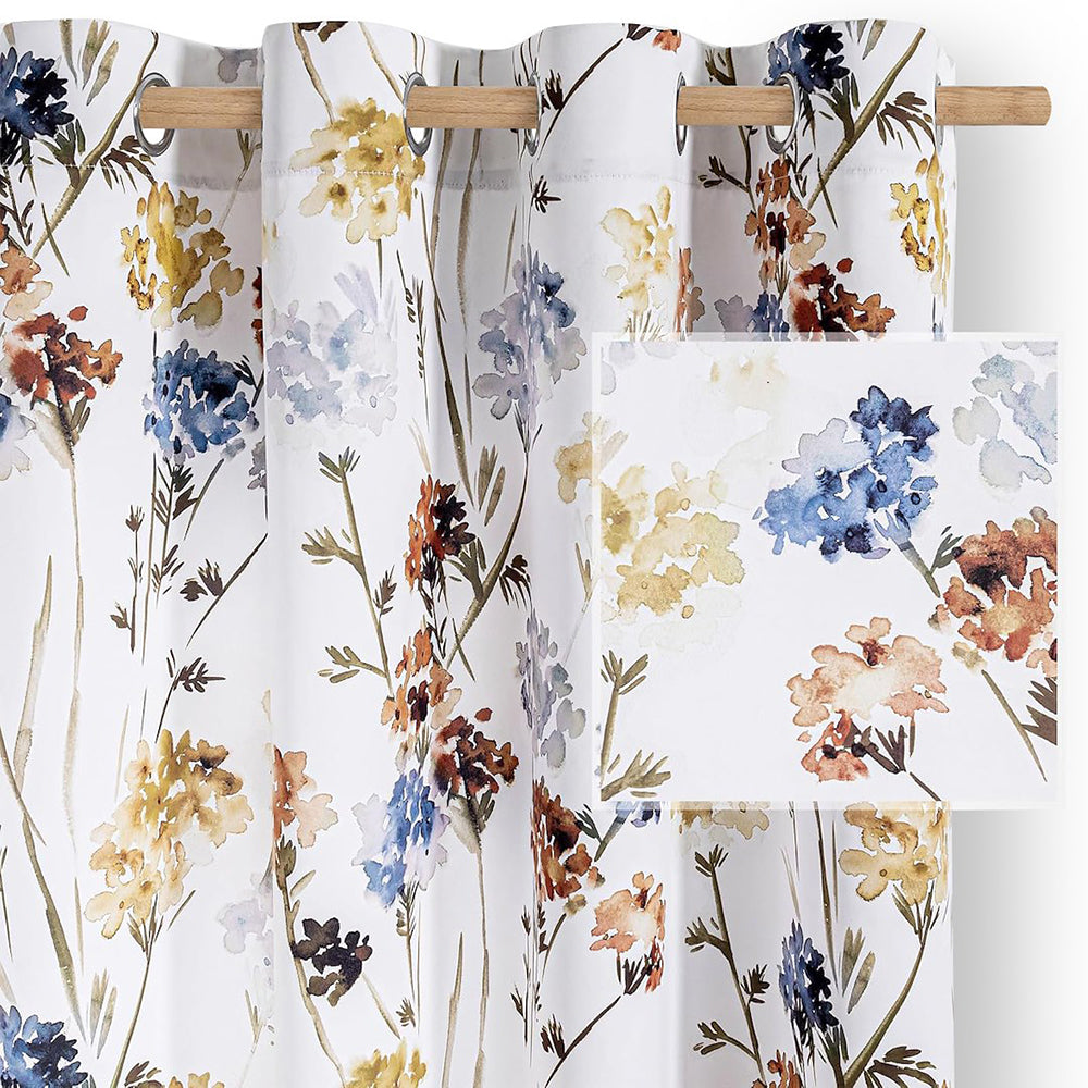 Draperie blackout cu inele, model floral, Premuda, densitate 200 g/m2, galben