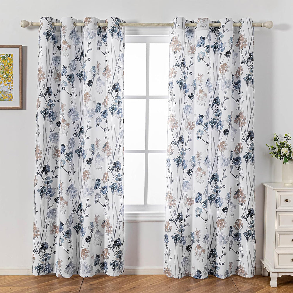 Draperie blackout cu inele, model floral, Premuda, densitate 200 g/m2, maro
