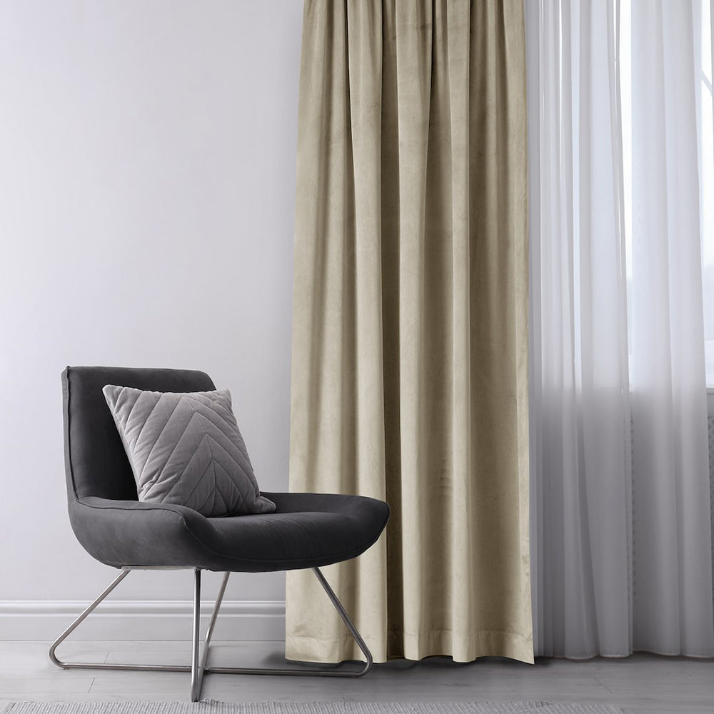 Draperie din catifea cu rejansa multifunctionala, fagure si ate, Velvet, opacitate 77%, densitate 210 g/mp, Bej clasic, 1 buc
