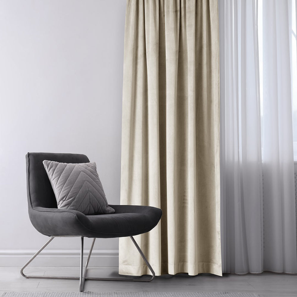 Draperie din catifea cu rejansa multifunctionala, Velvet, opacitate 77%, densitate 210 g/mp, Bej deschis, 1 buc