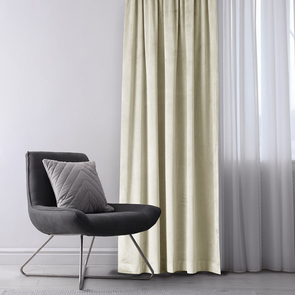 Draperie din catifea cu rejansa multifunctionala, Velvet, opacitate 77%, densitate 210 g/mp, Crem, 1 buc