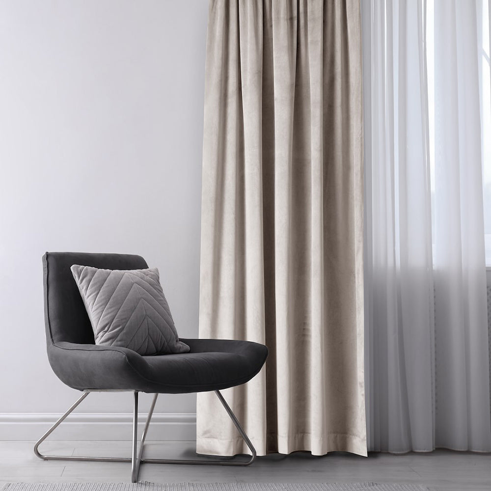 Draperie din catifea cu rejansa multifunctionala, Velvet, opacitate 77%, densitate 210 g/mp, Sandbeige, 1 buc