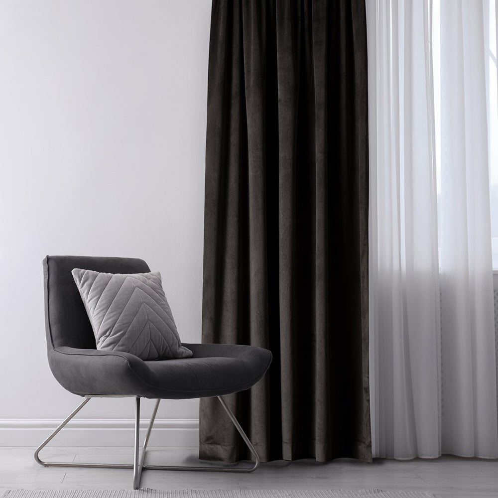 Draperie din catifea cu inele, Velvet, densitate 210 g/mp, opacitate 77%, Negru, 1 buc