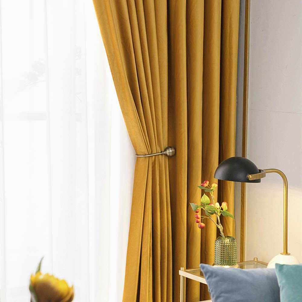 Draperie din catifea cu inele crom, Premium, densitate 700 g/mp, Galben