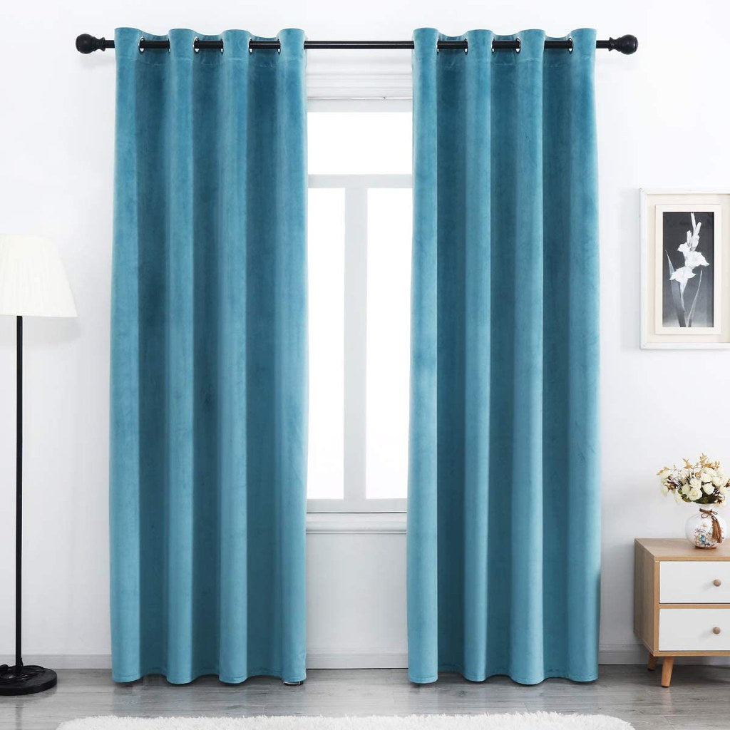 Draperie din catifea cu inele albe, Premium, densitate 700 g/mp, Turcoaz