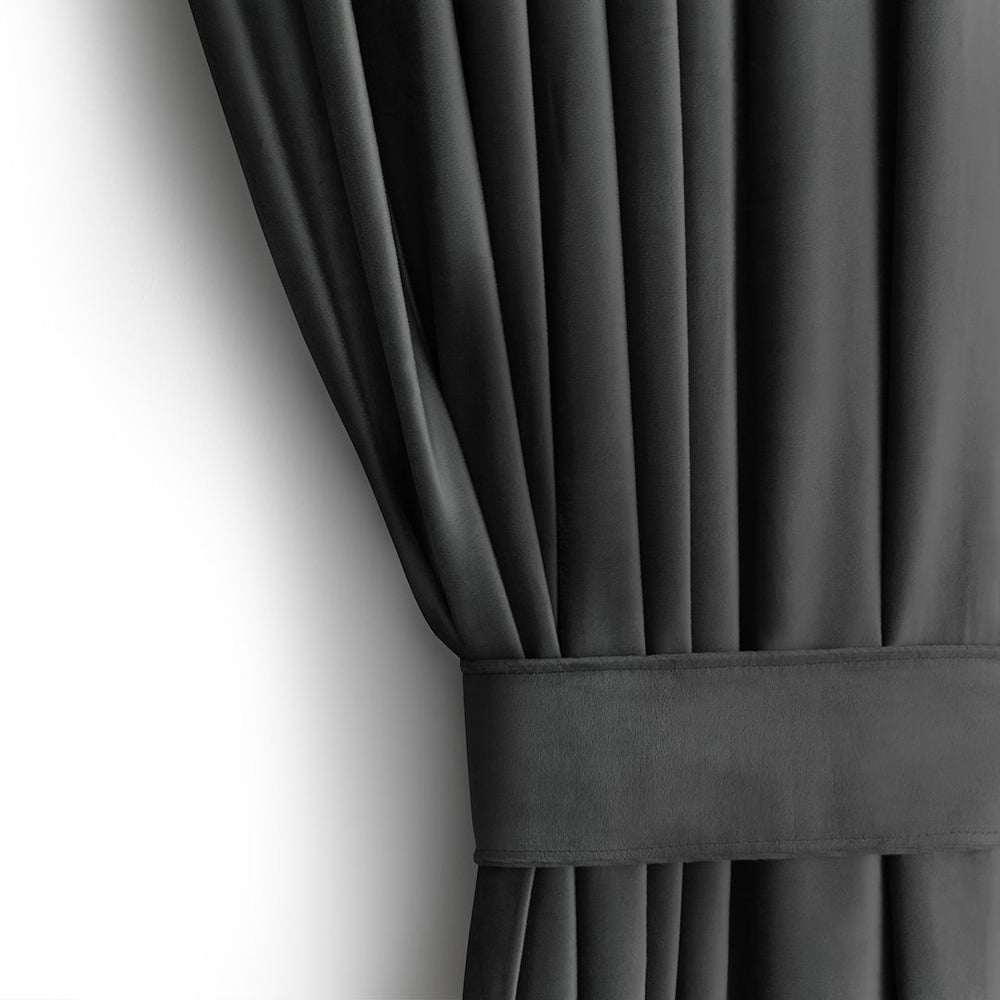 Draperie din catifea cu inele, Velvet, densitate 210 g/mp, opacitate 77%, Grafit, 1 buc