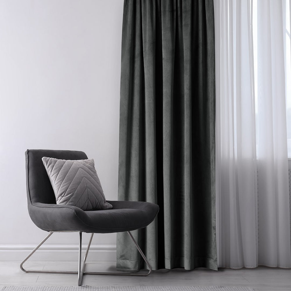 Draperie din catifea cu inele, Velvet, densitate 210 g/mp, opacitate 77%, Grafit, 1 buc