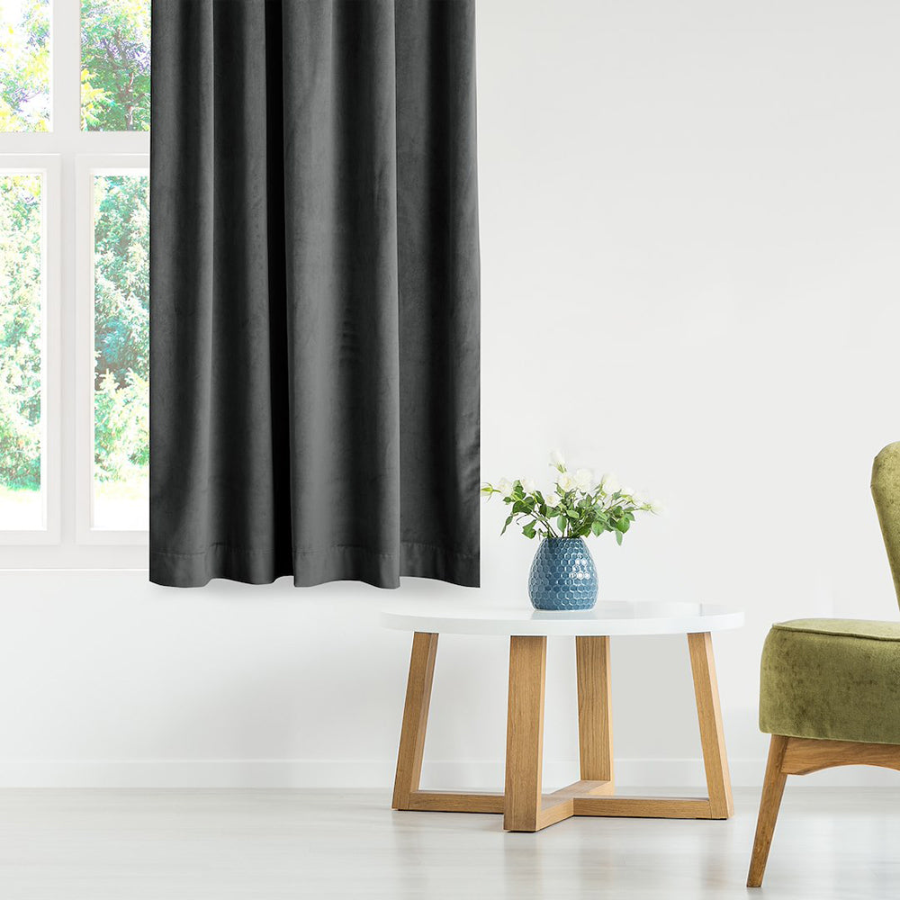 Draperie din catifea cu inele, Velvet, densitate 210 g/mp, opacitate 77%, Grafit, 1 buc