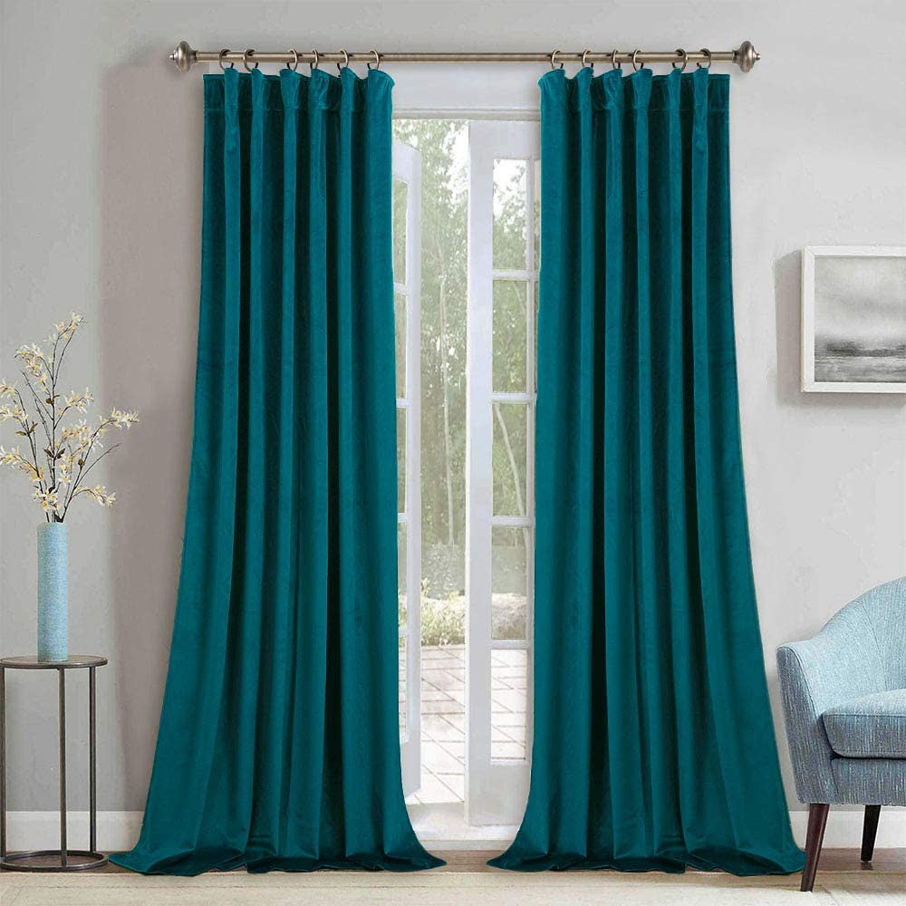 Set draperii din catifea cu rejansa, Premium, densitate 700 g/mp, Turcoaz, 2 buc