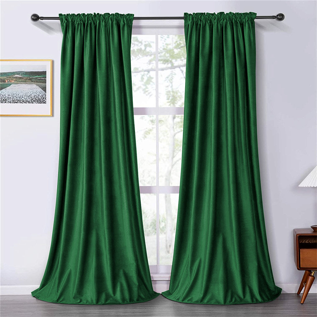 Set draperii soft cu rejansa din bumbac cu 4 ate tip fagure, Super, densitate 200 g/mp, Verde, 2 buc